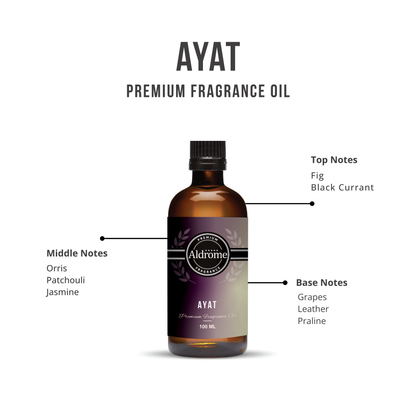 Aldrome Ayat Fragrance Oil 100 ML featuring top, middle and base notes