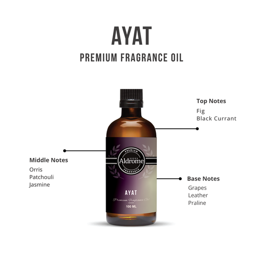 Aldrome Ayat Fragrance Oil 100 ML featuring top, middle and base notes